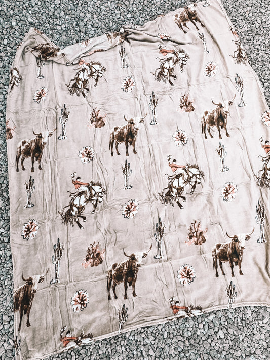 Tan Desert Longhorn Throw Blanket ~ Queen