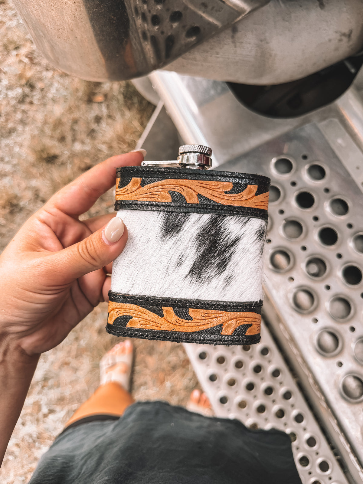Tooled Leather & Cowhide Flask