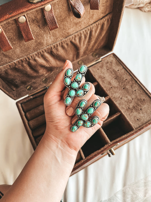 Cactus Stoned Cuff Ring in Turquoise
