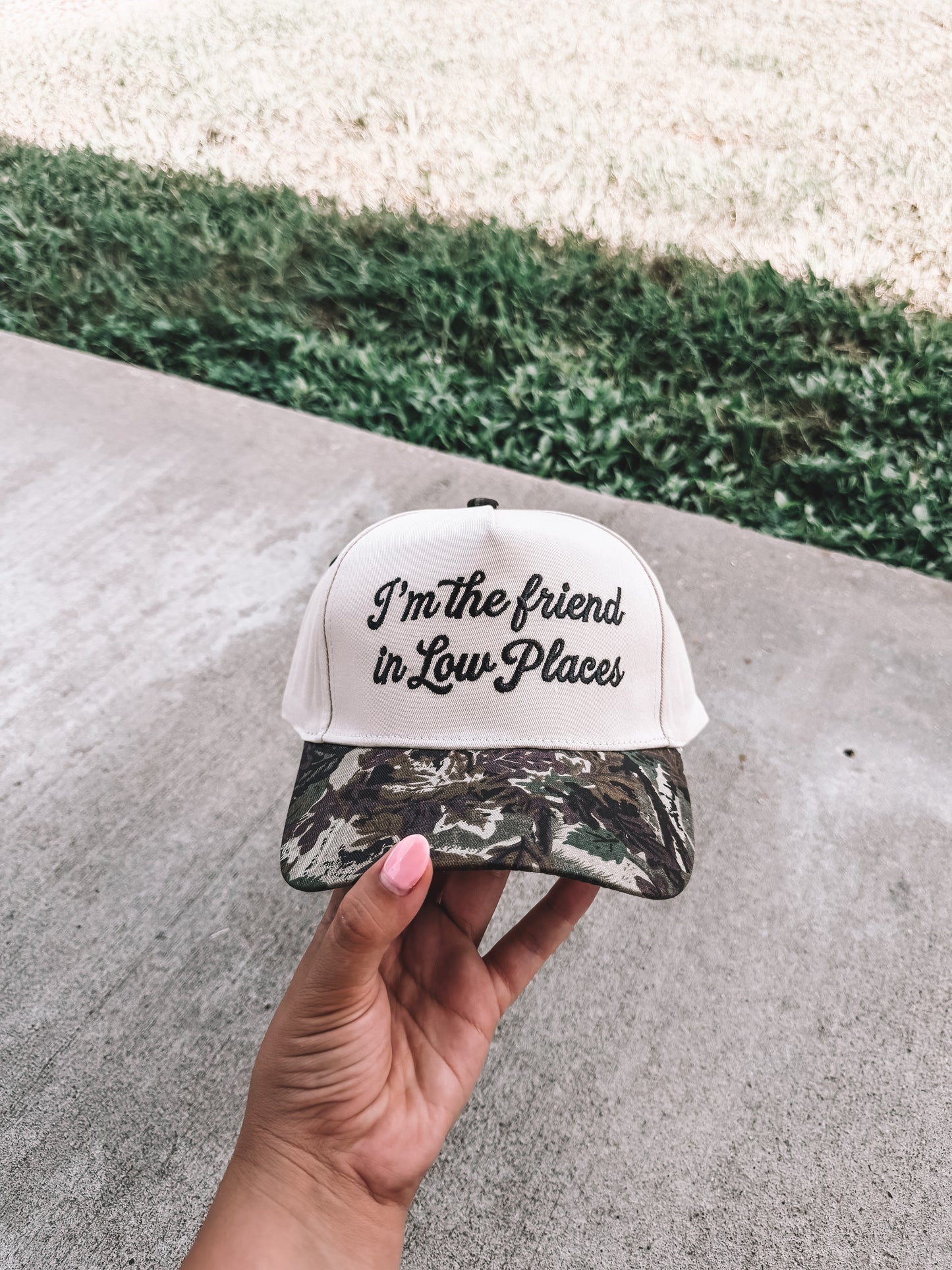 I’m The Friend In Low Places Trucker Hat - Camo