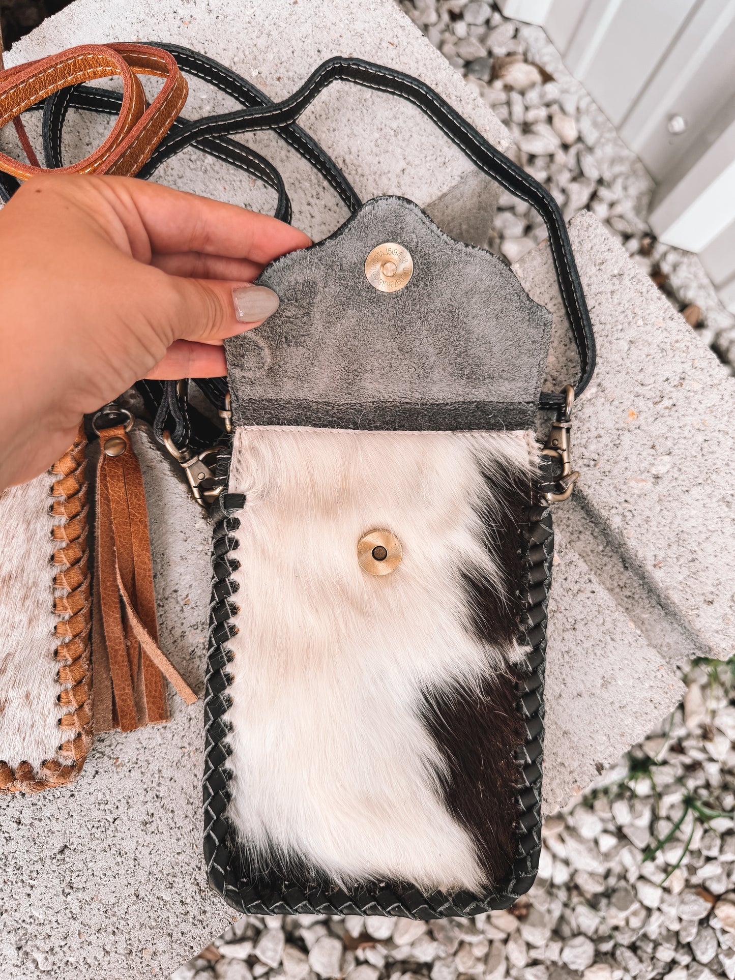 Cowhide & Leather Phone Purse with Turquoise