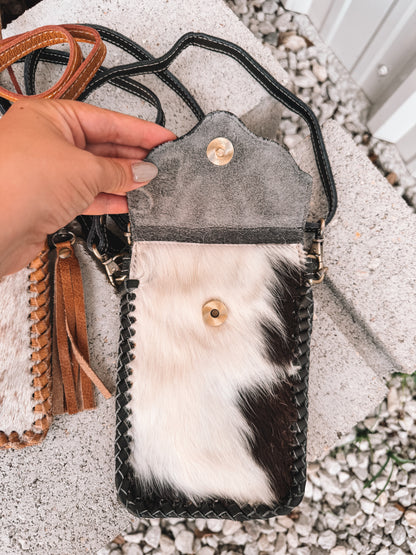 Cowhide & Leather Phone Purse with Turquoise