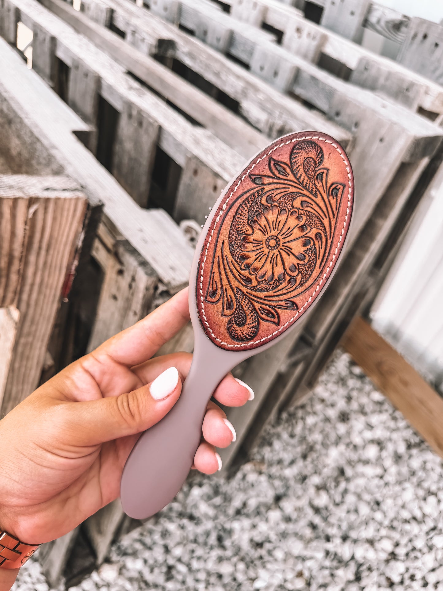 Bethany Tooled Leather Hair Brush