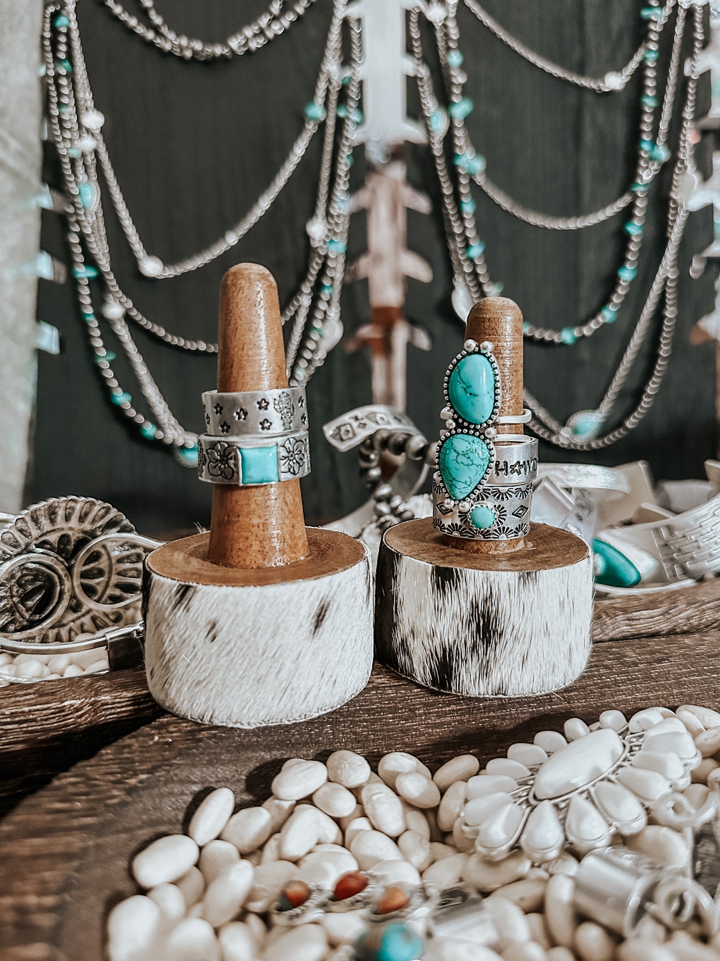 Wooden Cowhide Ring Holder