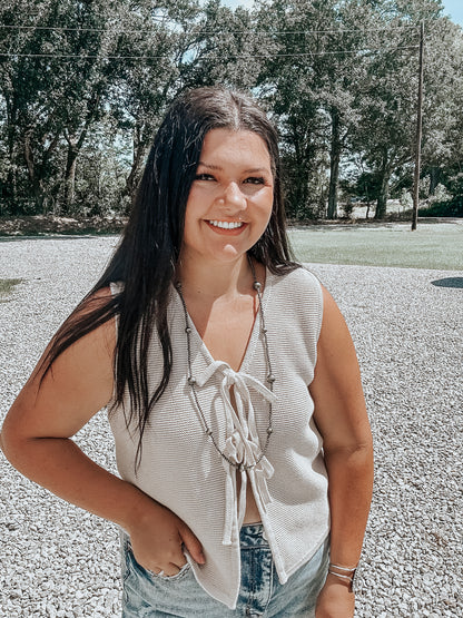 Knitted Tie Top in Cream