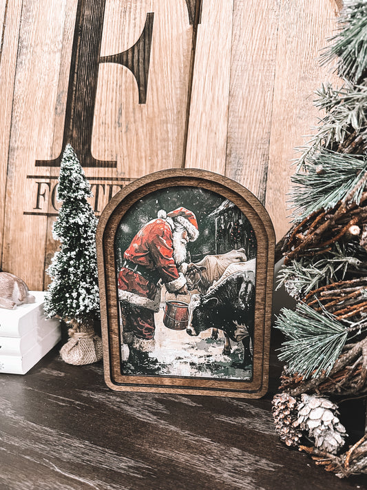 Santa Feeding Cows Wooden Arch Decor