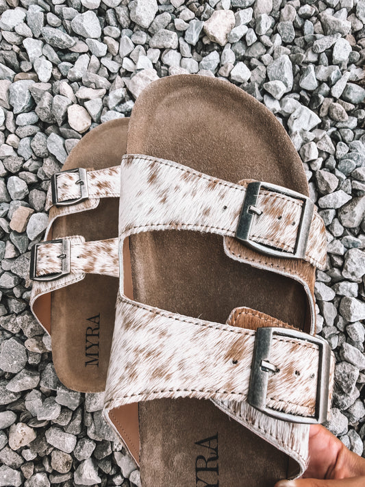 Restful Cowhide Double Strap Sandals