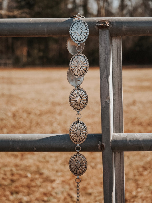 Brushed Silver Concho Belt