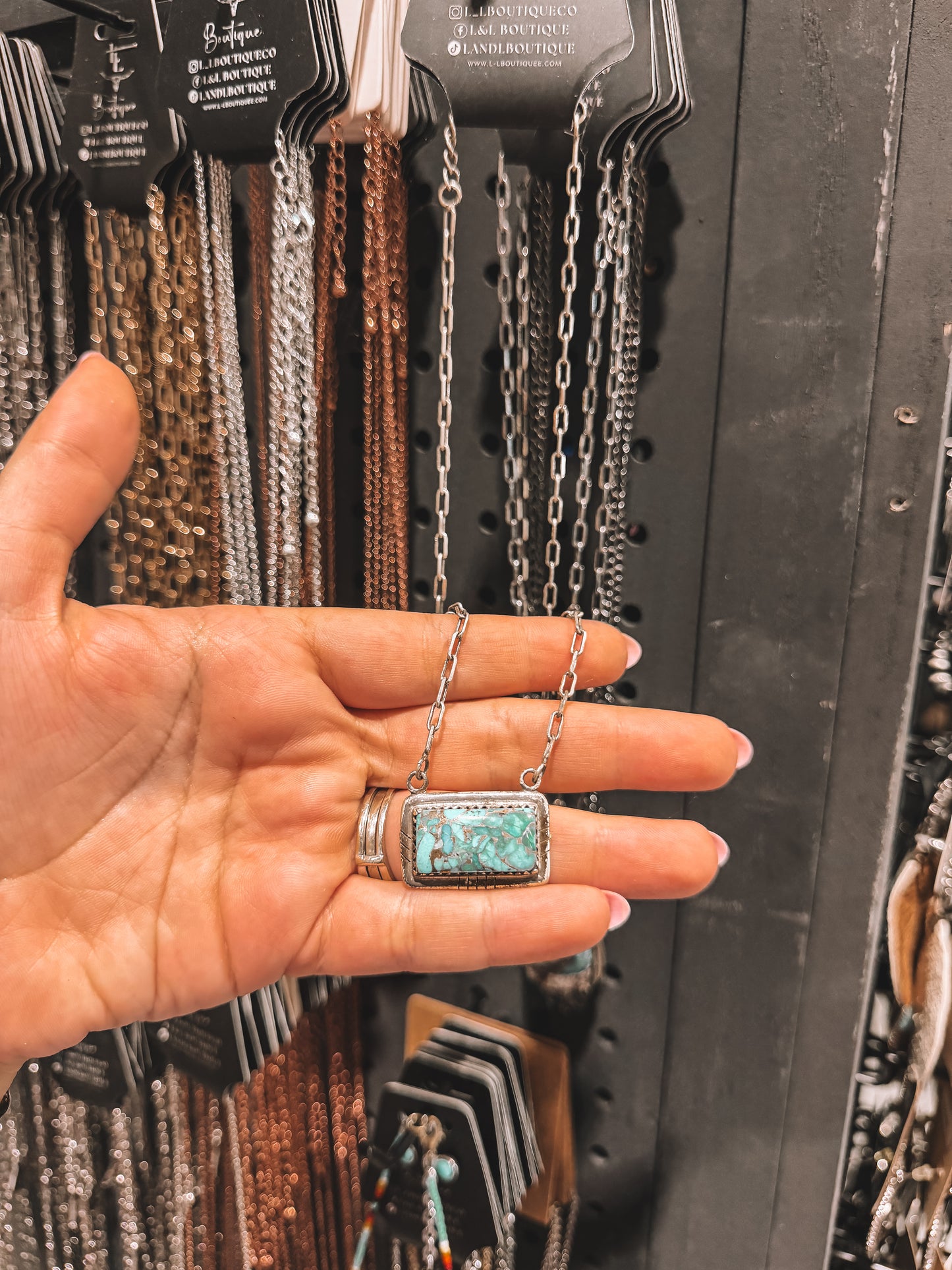 Stone Turquoise Rectangle Necklace