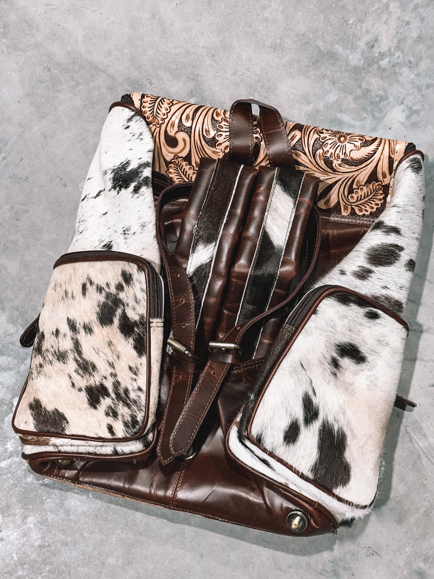 Pheonix Cowhide Leather Backpack with Brown Leather