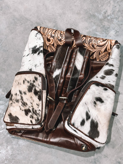 Pheonix Cowhide Leather Backpack with Brown Leather
