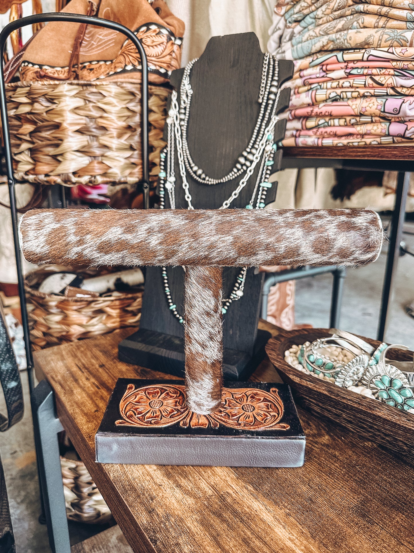 Tooled Leather Cowhide Bracelet Stand