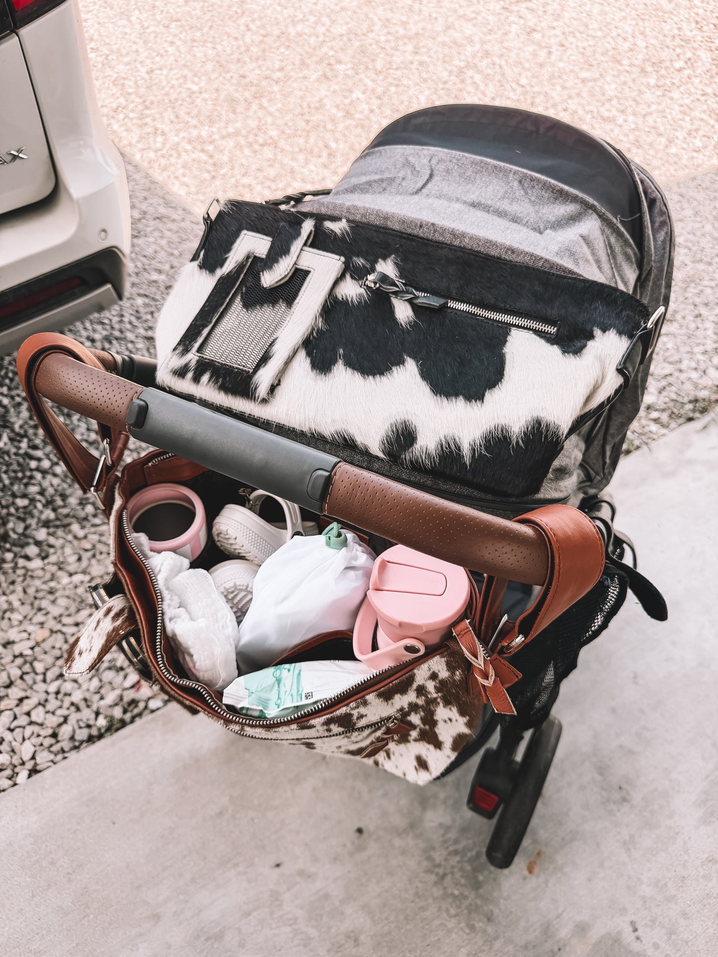 Cowhide Stroller Bag