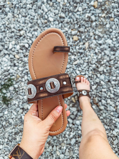 Sagebush Concho Leather Sandals in Brown