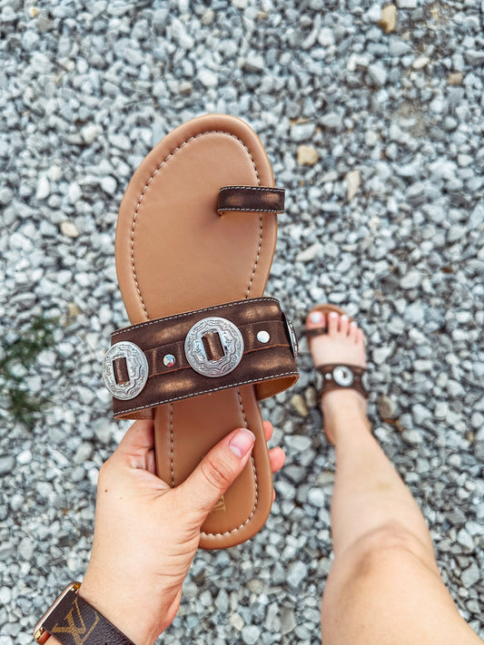 Sagebush Concho Leather Sandals in Brown