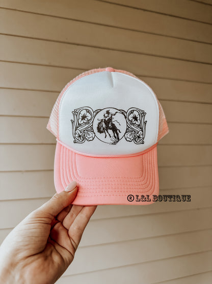 Buckin Bronc Trucker Hat in Pink