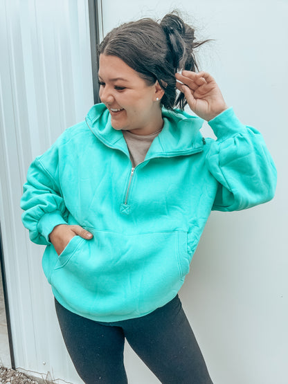 Oversized Balloon Sleeve Hoodie in Turquoise