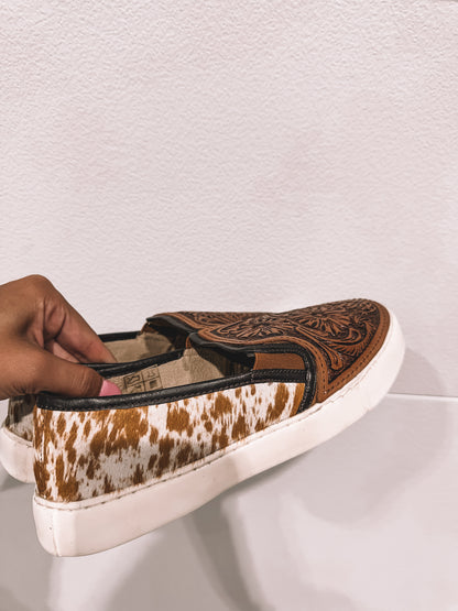 Kyburn Tan Cowhide and Leather Slip On Shoes