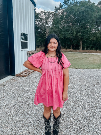 Pink Patterned Babydoll Dress