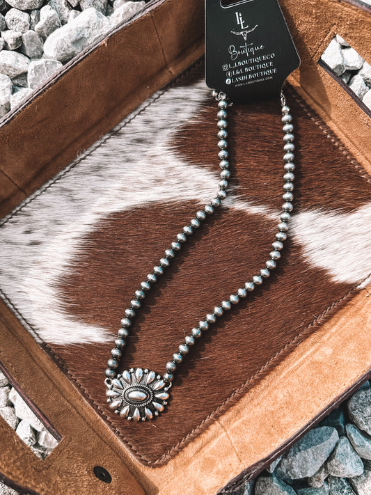 Beaded Silver Concho Necklace