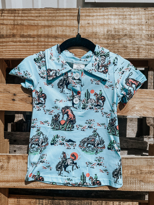 Blue Cactus Rodeo Boys Polo Shirt