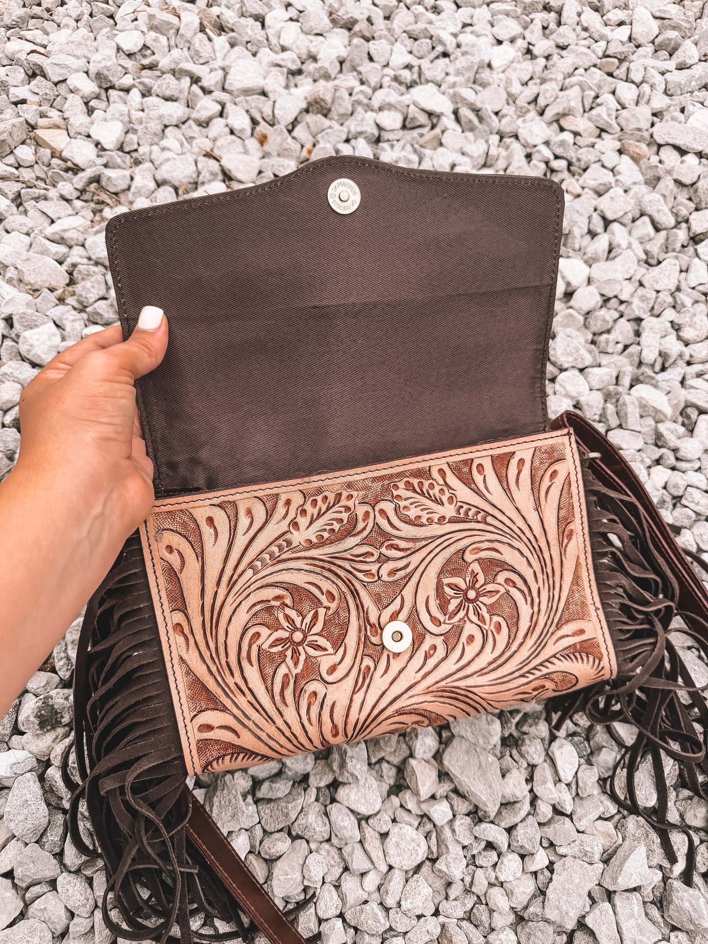 Turquoise Lux Tooled Crossbody - Brown
