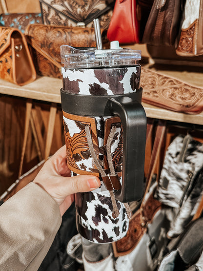 Wide Wyoming Cow Tumbler in Black