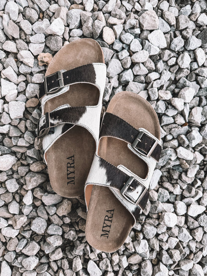 Lazy Day Cowhide Double Strap Sandals
