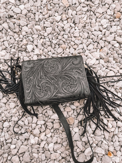 Turquoise Lux Tooled Crossbody - Black