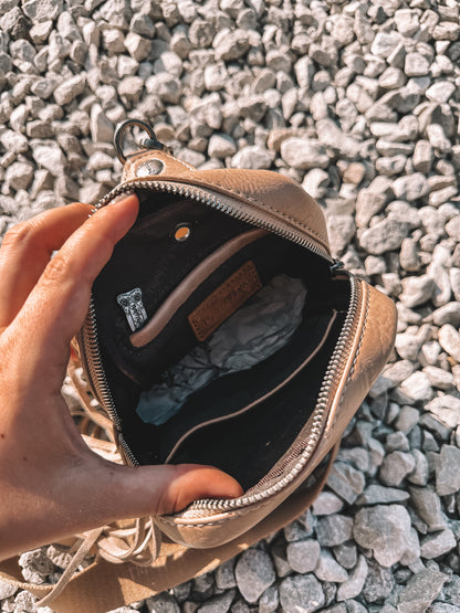 Beige Cowhide & Leather Crossbody Bag