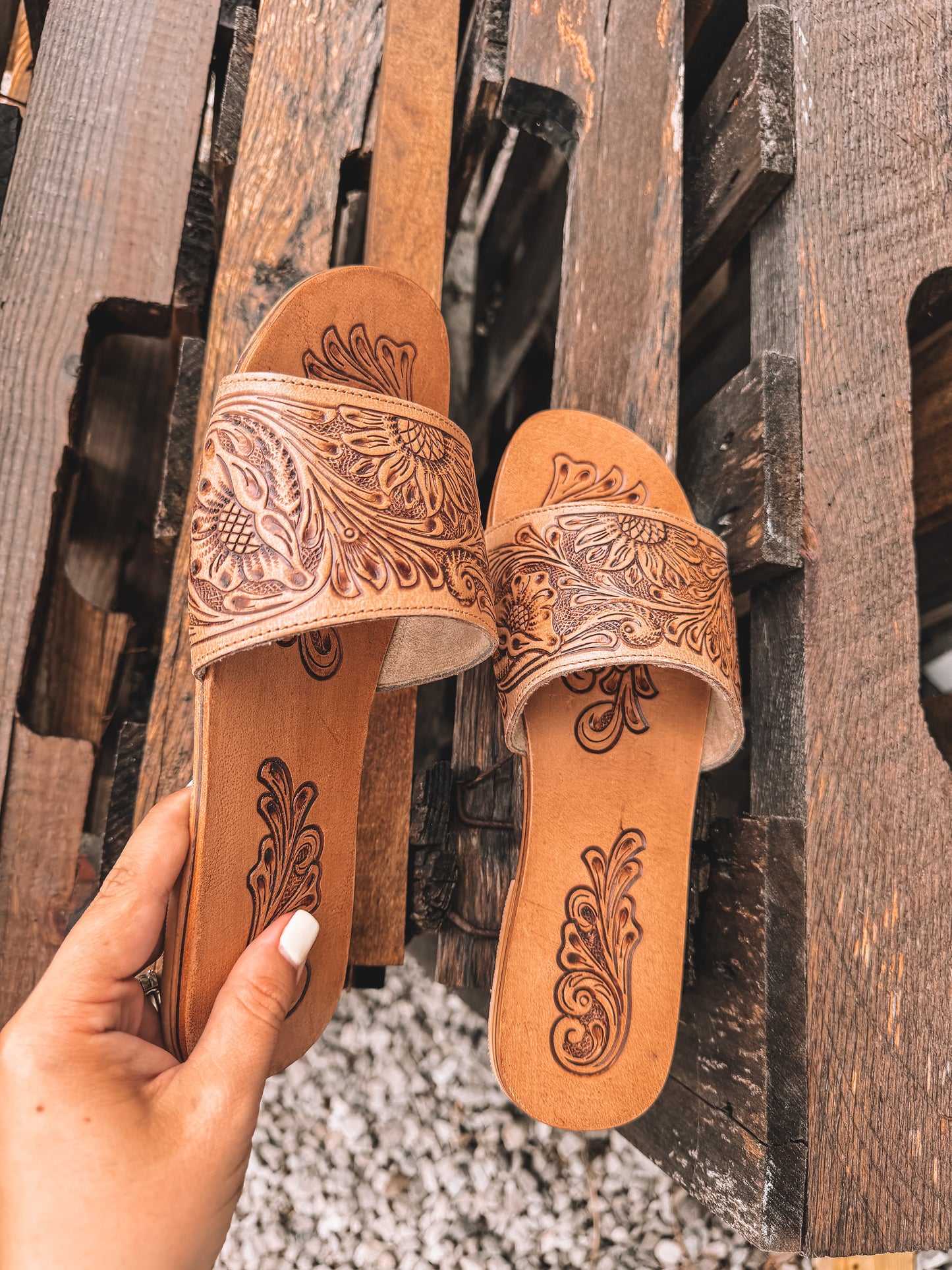 Cactus Lace Tooled Leather Sandals