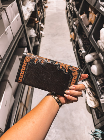 Cowhide Wallet With Floral Flap