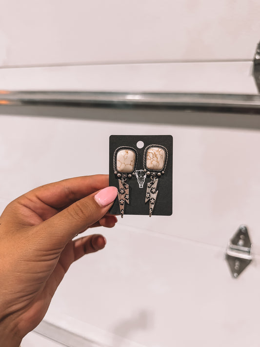 Lightning Drop Earrings - White