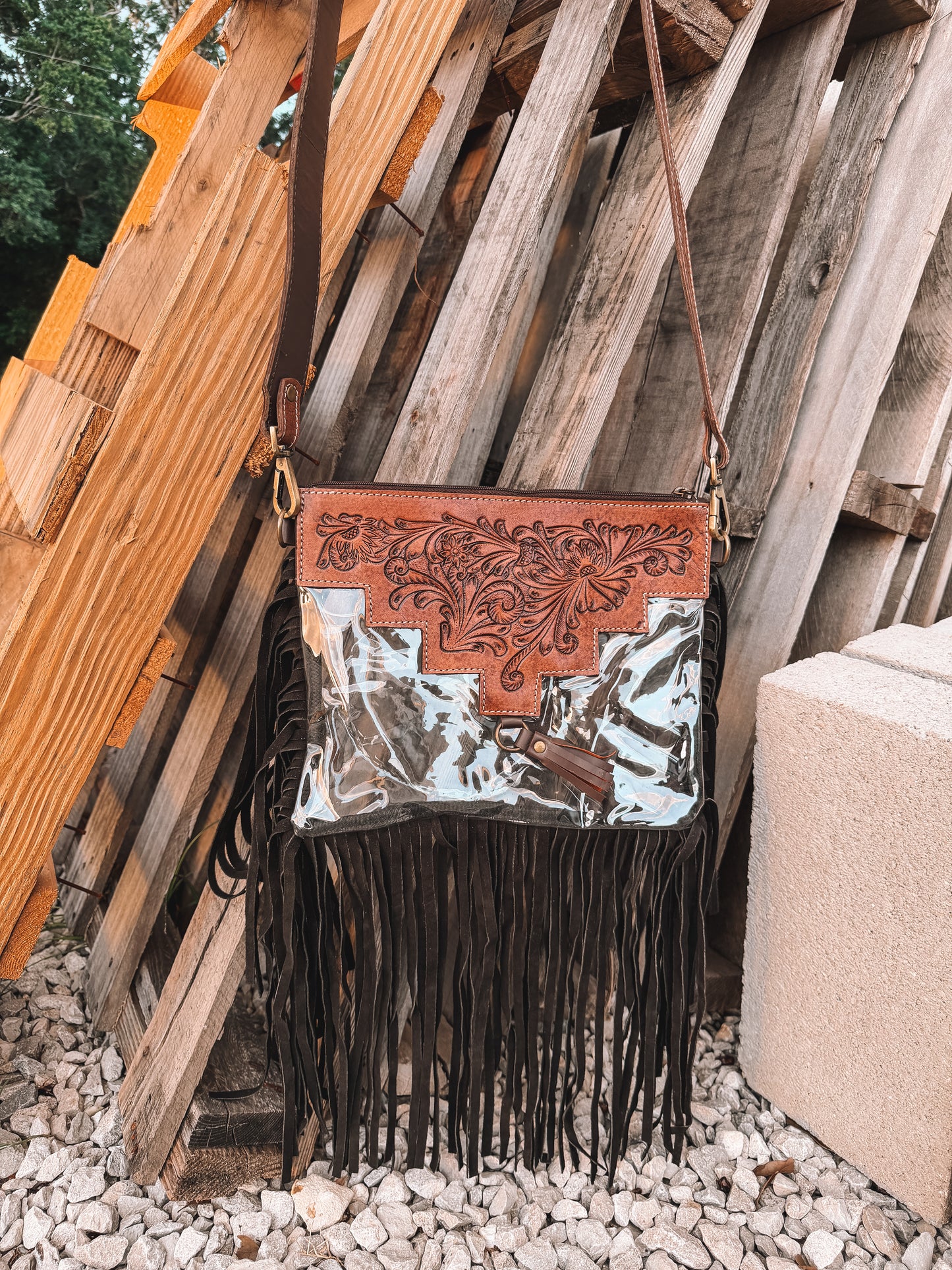 Tooled Leather Stadium Crossbody