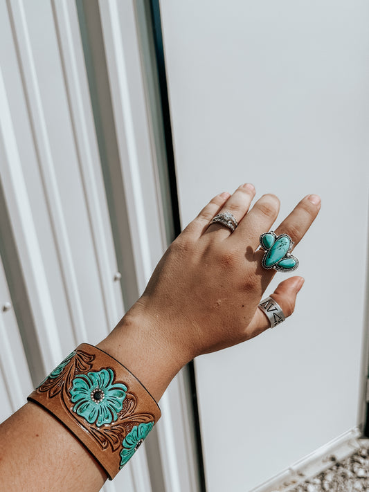 Turquoise Leather Cuff Bracelet