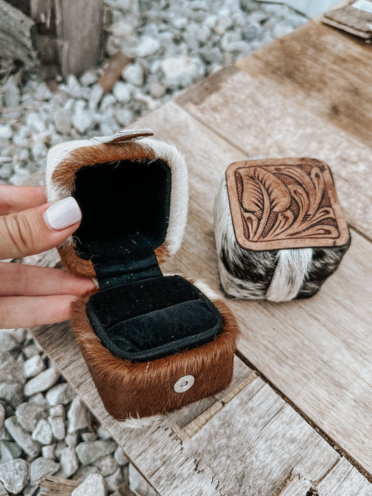 Tooled Leather Cowhide Ring Box