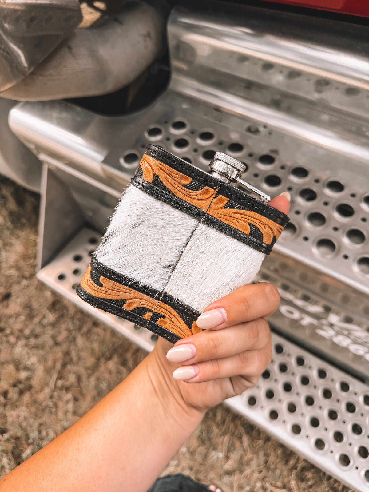 Tooled Leather & Cowhide Flask