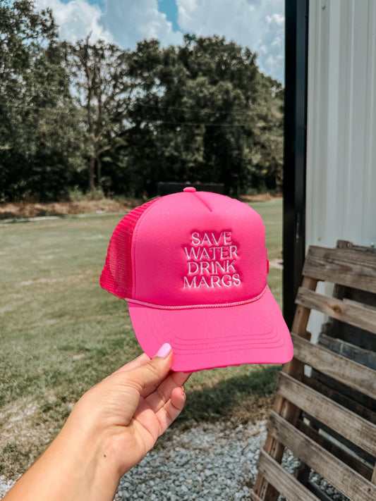 Drink Margs Trucker Hat in Fuschia