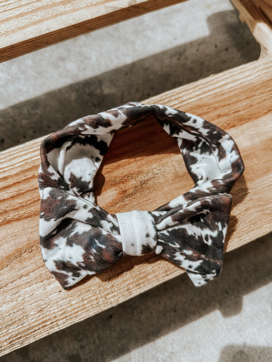 Infant Headband Bow in Dark Brown Cow