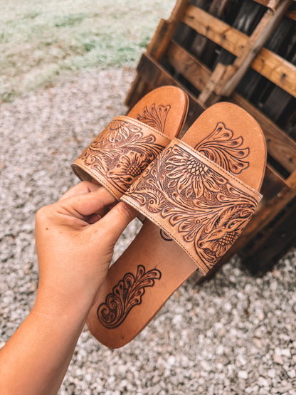 Cactus Lace Tooled Leather Sandals