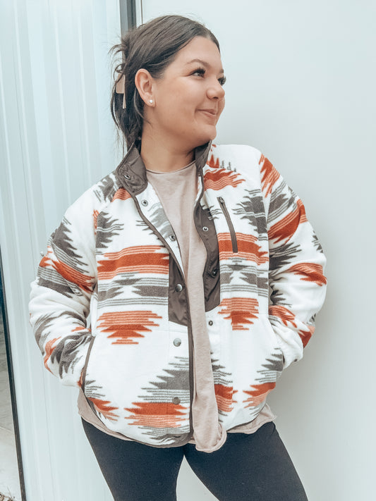 Fleece Aztec Jacket in Rust