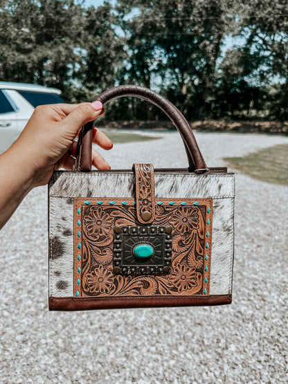 Turquoise Buckle Cowhide Bible Purse