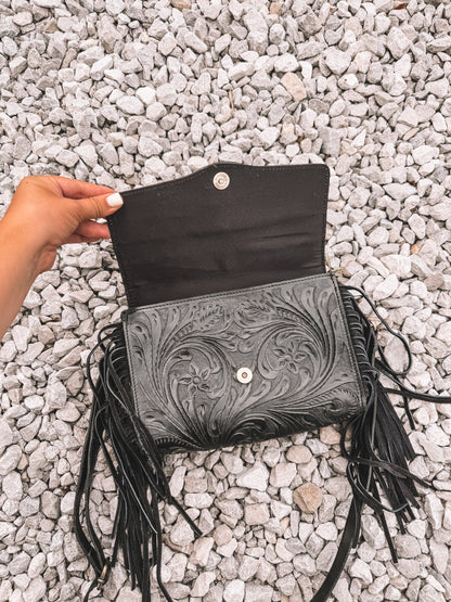 Turquoise Lux Tooled Crossbody - Black