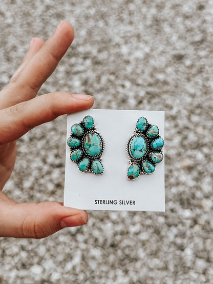 Sterling Turquoise Half Cluster Earrings