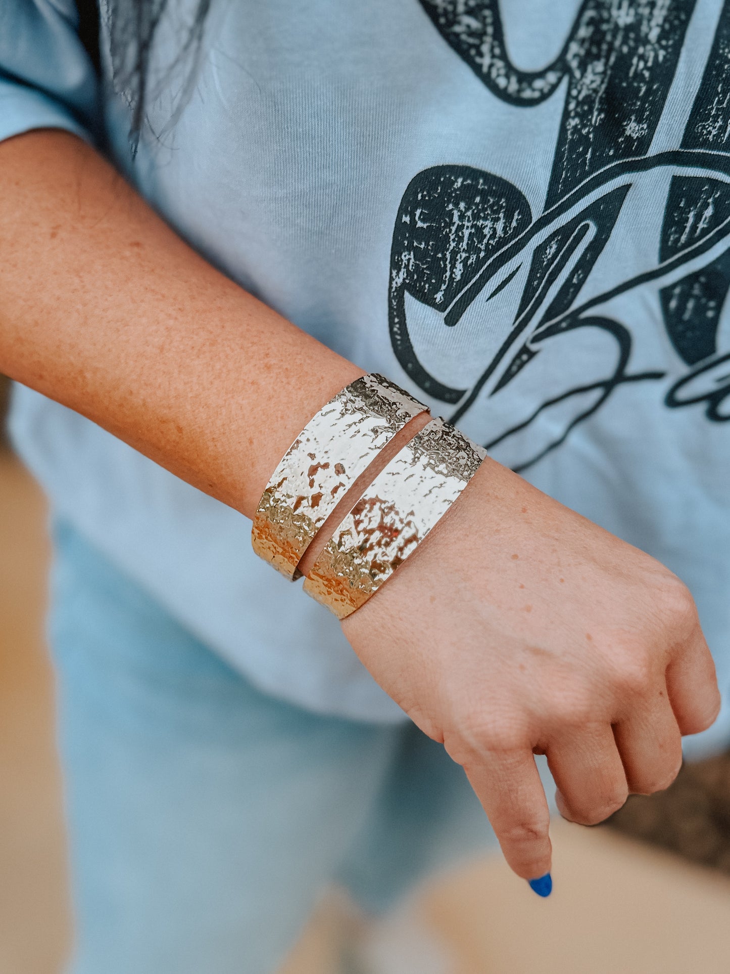 Wide Hammer Cuff Bracelet - Gold