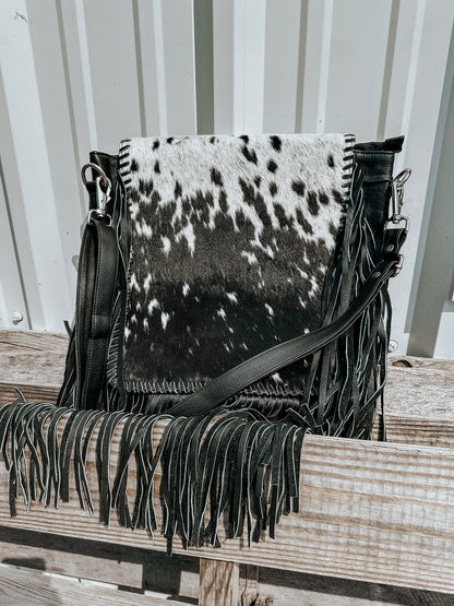 Chesapeak Cowhide Fringe Crossbody in Black