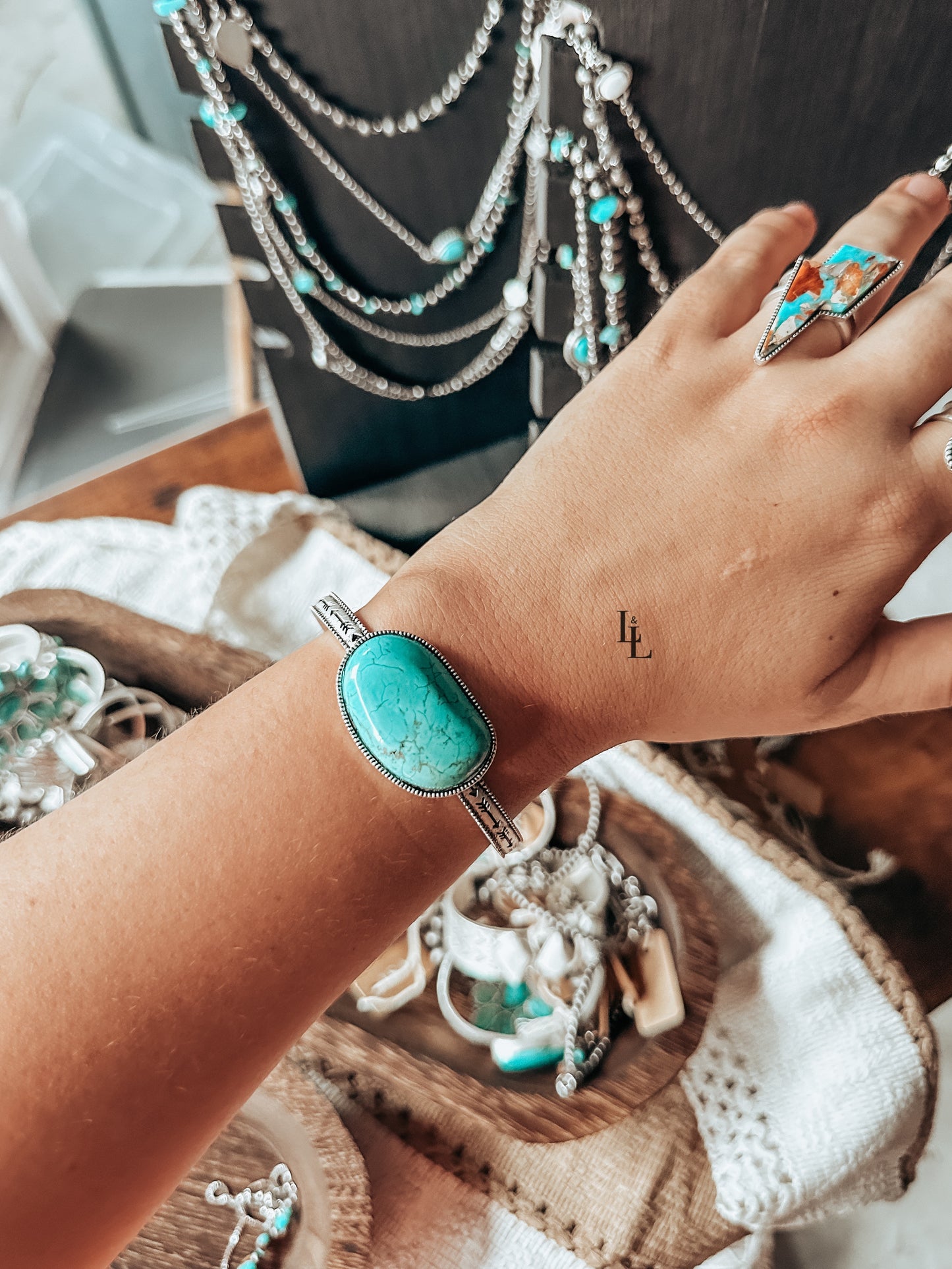 Simple Stone Cuff Bracelet in Turquoise