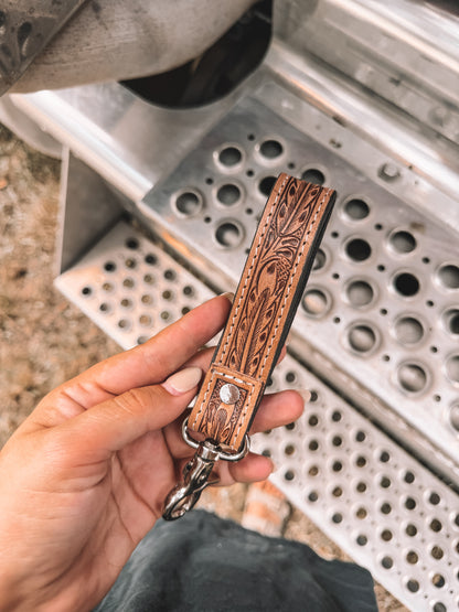 Inlay Tooled Leather & Cowhide Keychain
