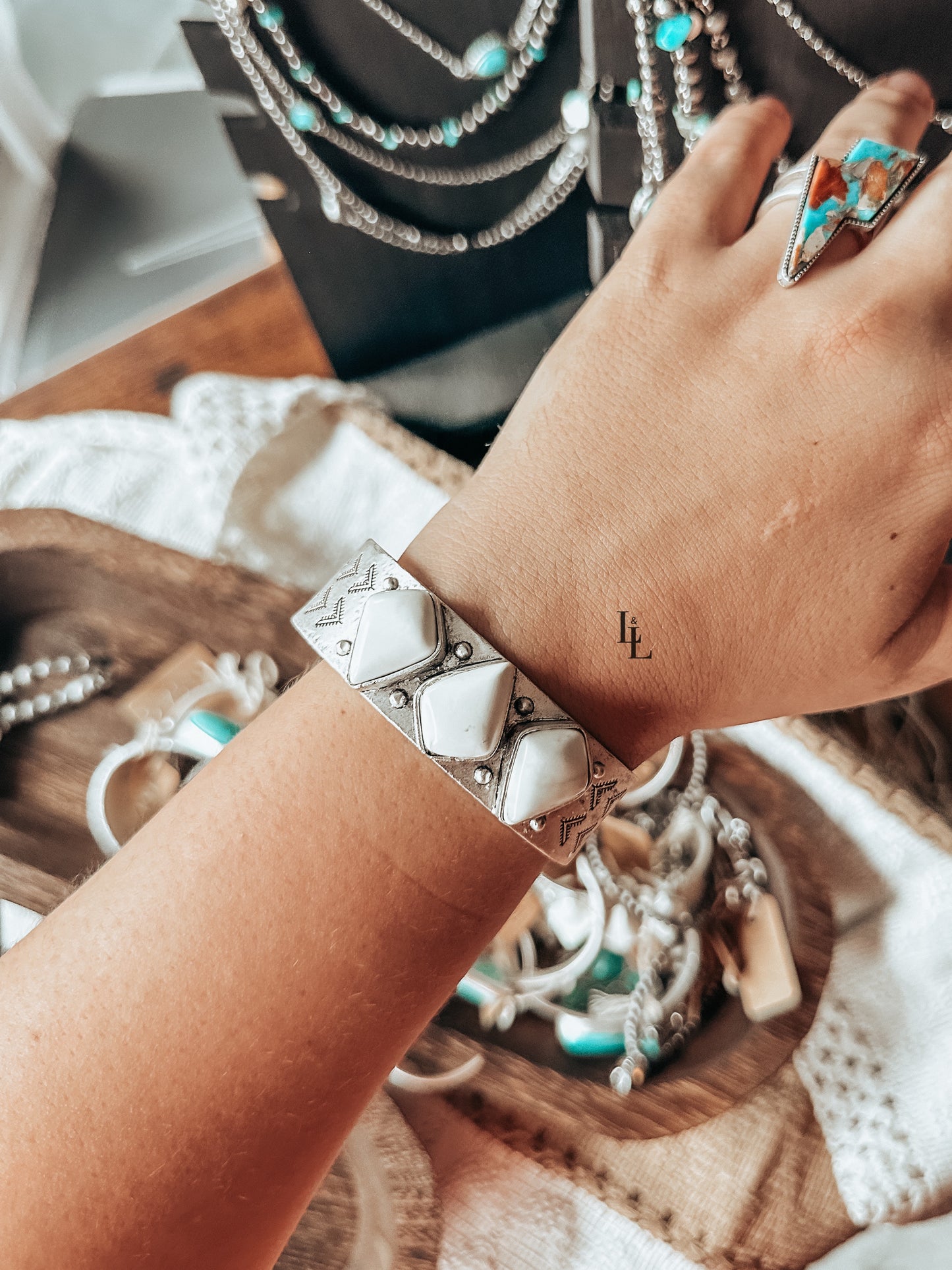 Arrowhead Stone Cuff Bracelet in White