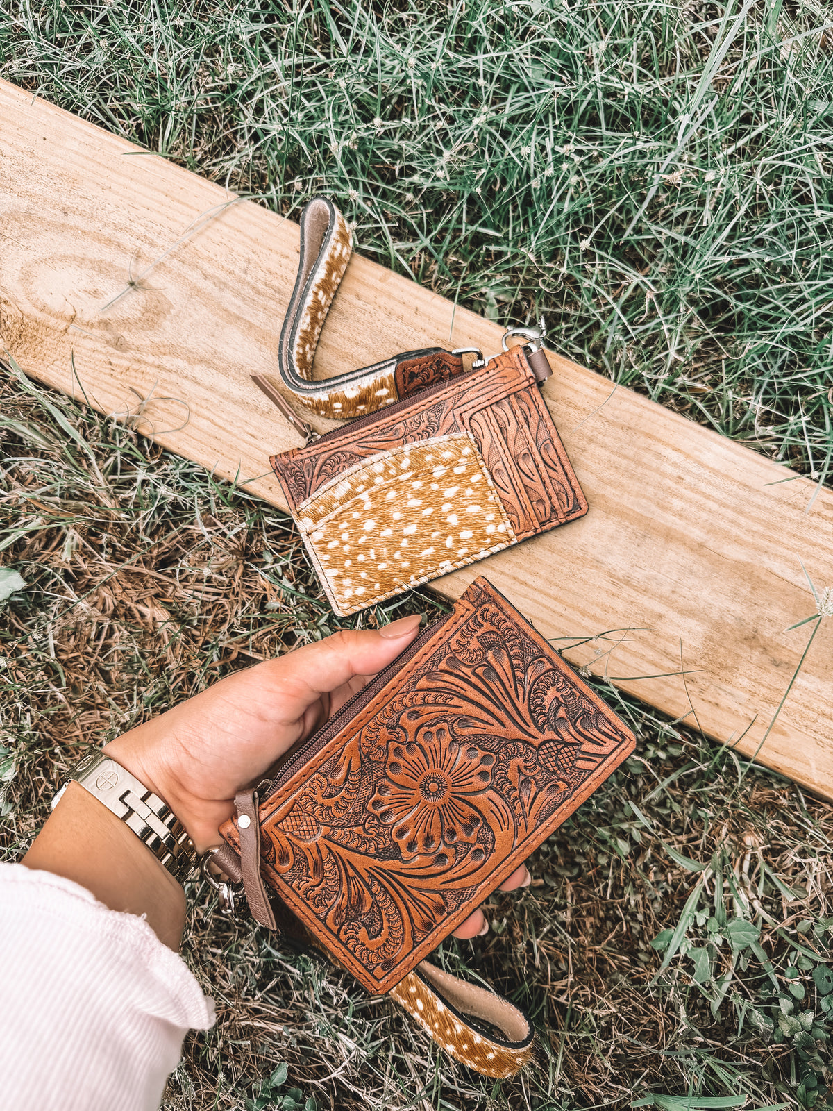 Fawn & Leather Card Holder Wristlet Keychain